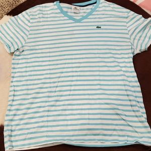 Lacoste V-Neck Striped T-Shirt Baby Blue Men's Size 8 (XXL)
